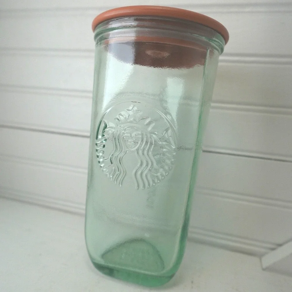 Starbucks Recycled Glass Triangle Tumbler Brown w/ Lid 16oz Preowned *NO STRAW